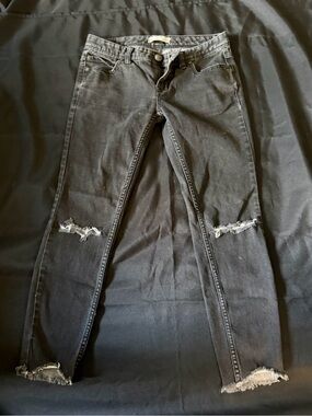 Free People Black Skinny Distressed Jeans